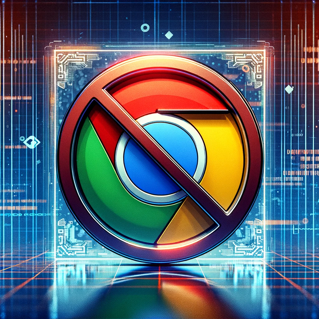 DALL·E 2023 11 22 09.21.43 A Digital Illustration Representing The Concept Of Chrome Ad Blocker Limitations 2024. The Image Features A Large Chrome Logo Partially Covered By A 